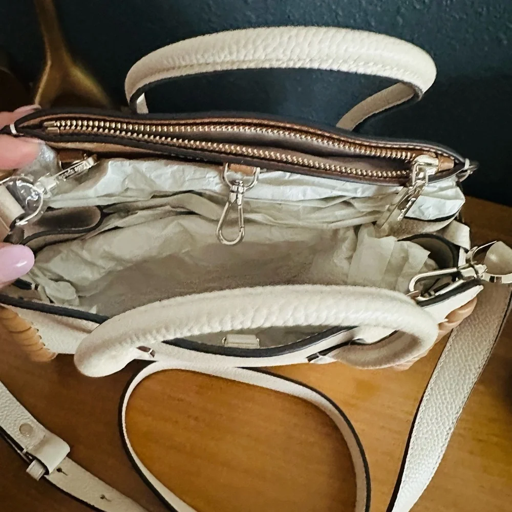 NWT Kate Spade Cream and Tan Satchel with Structured Design & Woven Accents